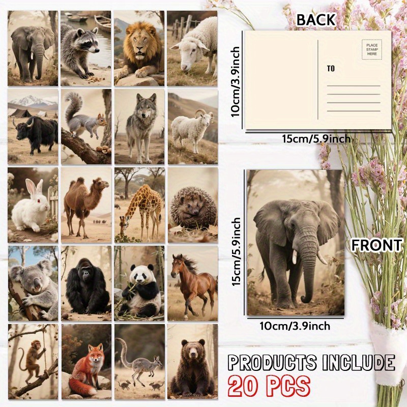 TEMU 20pcs Watercolor Interesting Retro Animals Postcard, Unique Everyday Gift For Family & , Congratulate, Thank You