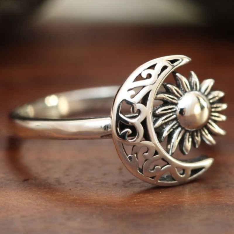 Retro Bohemia Engraved Sun and Moon Rings for Women