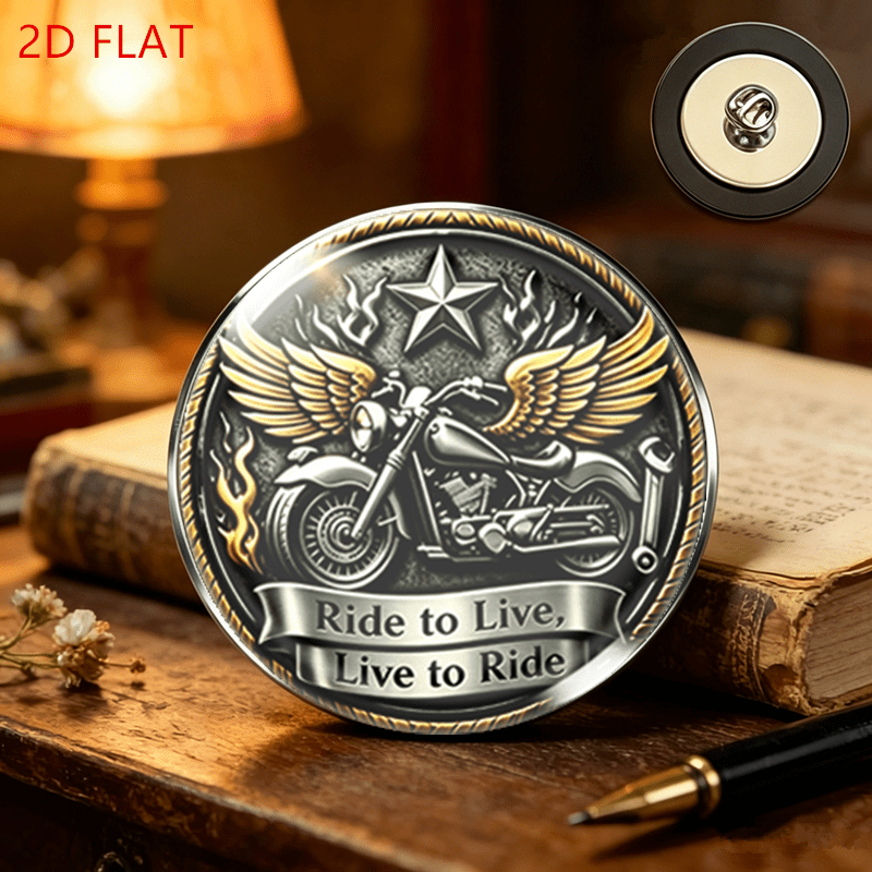 TEMU 1pc, 2d Retro Biker Badge 2d "vintage Wing Motorcycle Slogan Retro Wings Motorcycle Slogan Badge" Stainless Steel Brooch, Riding Pin, Unisex,
