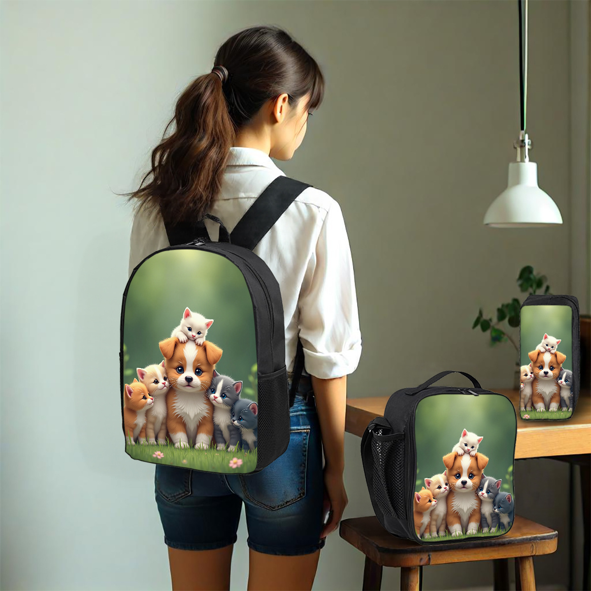 spring cute cat backpack large capacity laptop bag leisure Temu