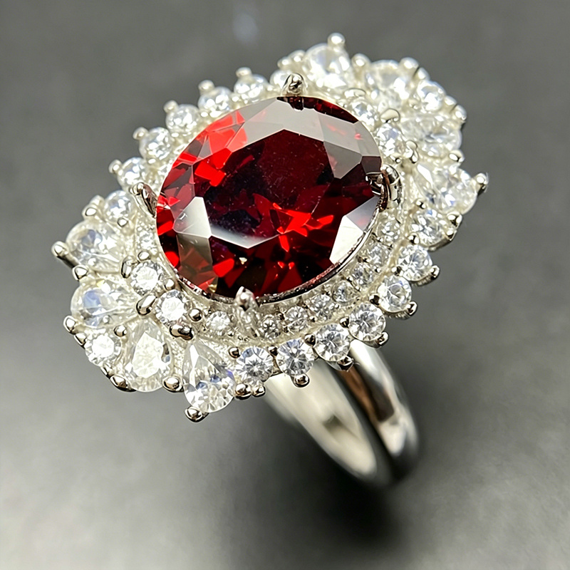 Vintage Luxury Oval Red Synthetic Cubic Zirconia Ring