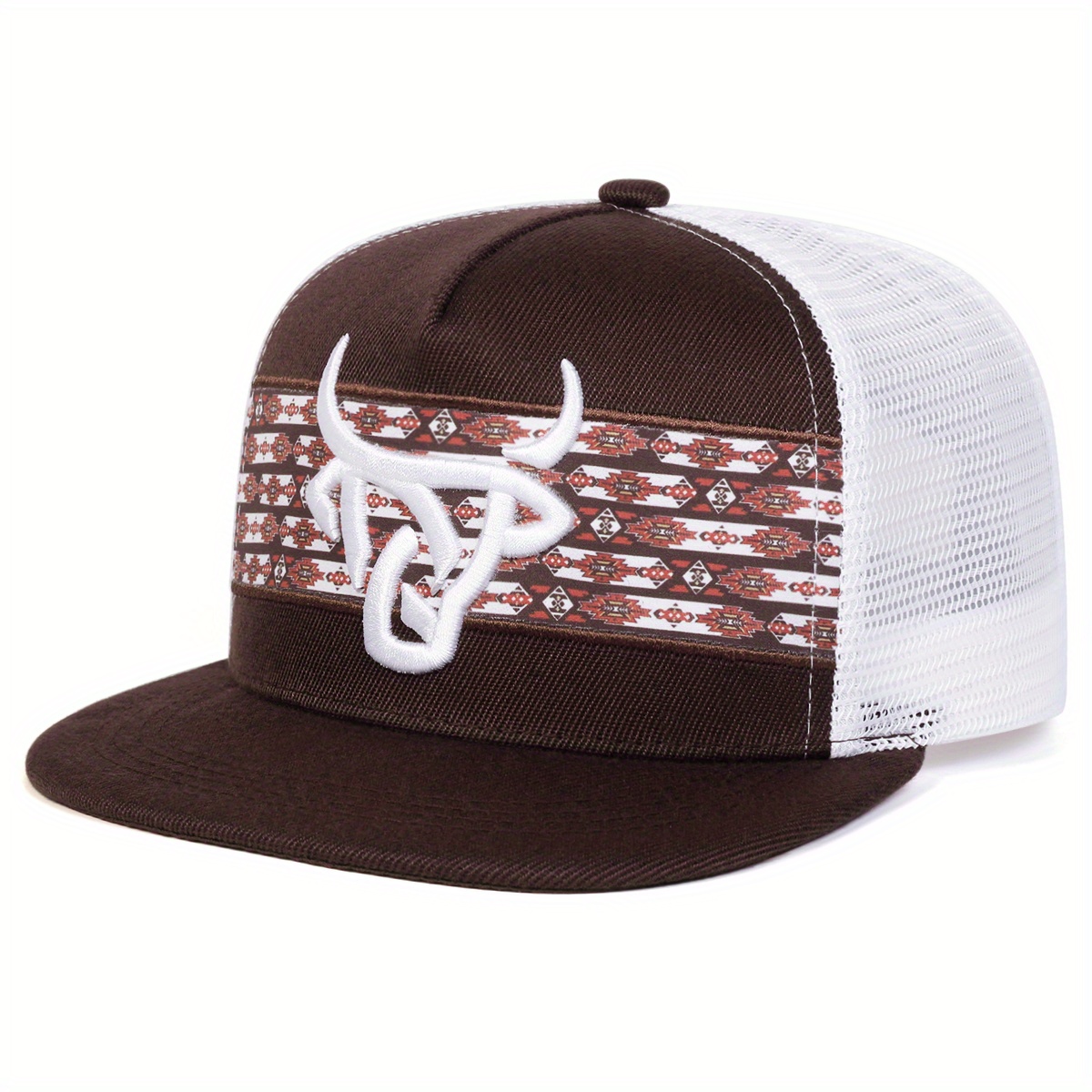 TEMU Men's Bull Skull Baseball Hip-hop Hat Outdoor Adjustable Net Fashion Casual Hat Suitable For Spring Autumn Travel Beach Vacation