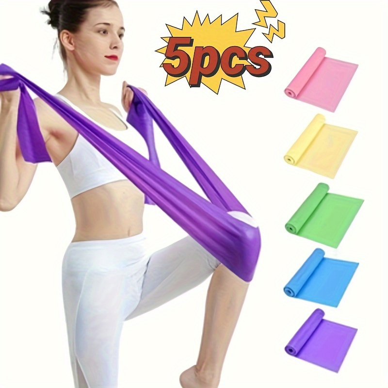 Set of 5 TPE Yoga Resistance Bands, Multicolor (Blue, Yellow, Purple), 5 Resistance Levels, Portable Stretching Equipmen