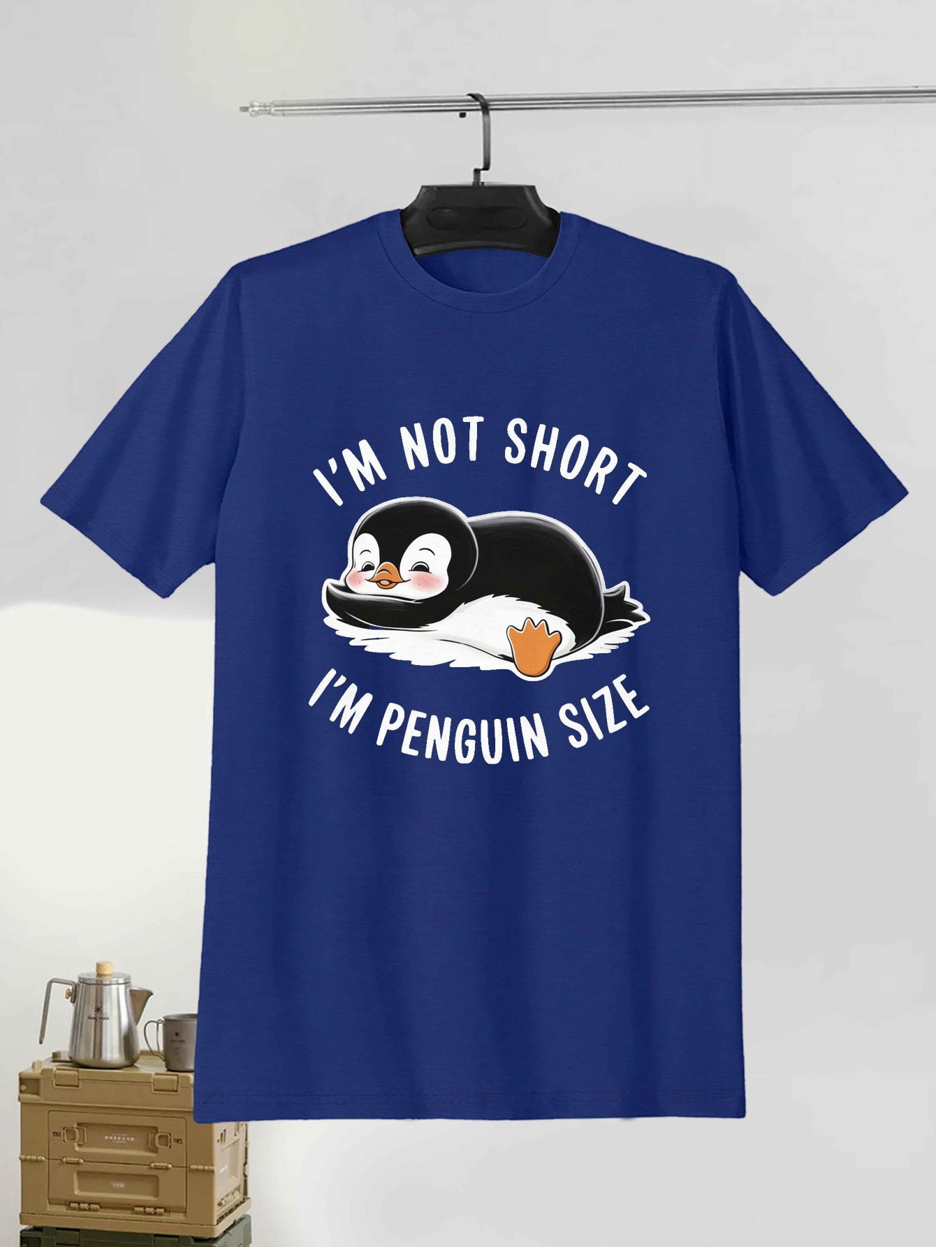 T-shirt Homme Penguin Bleu Manches Courtes Taille S - Coton Jersey, état Très Bon