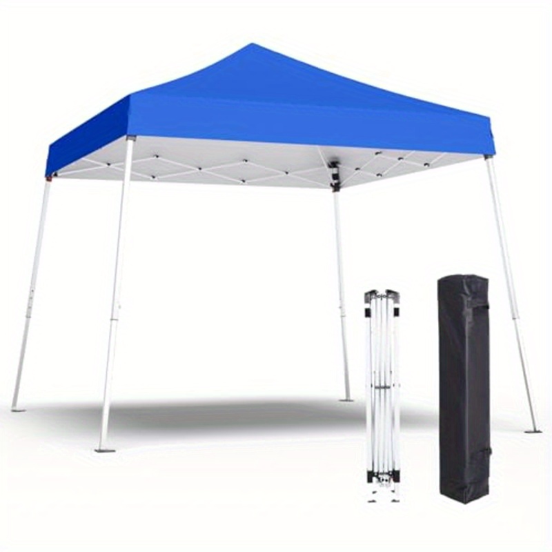 10x10 Instant Pop Up Canopy Gazebo - Heavy-Duty 300D Sier-Coated Fabric, UPF 50+ UV Block & CPAI-84 Flame Retardant, Easy Setup/Teardown in Minutes, Slant Legs with Stable Base, Portable Shelter with Storage Bag for Camping, Beach, Patio, Backyard Parties - Blue Outdoor Tent