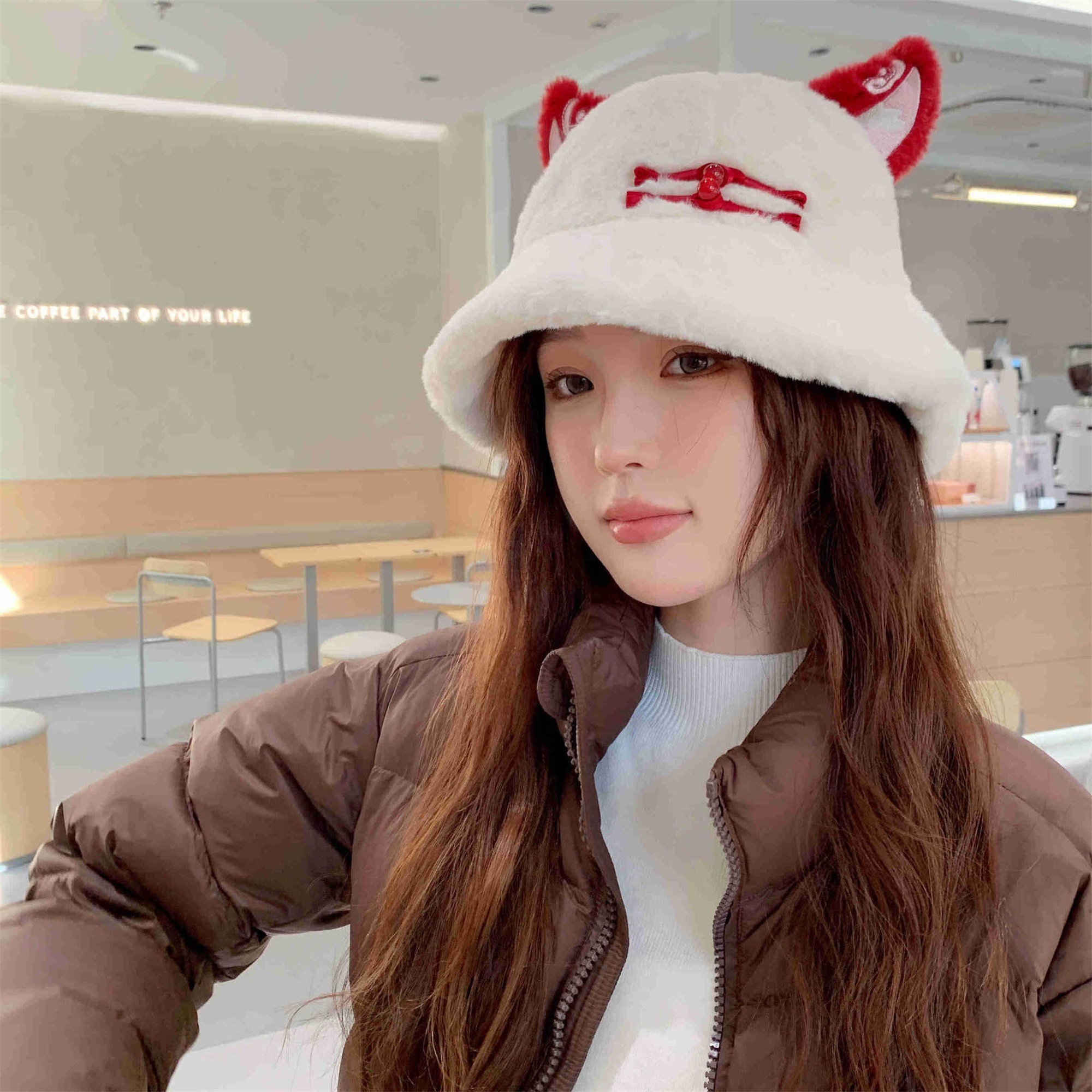 women fuzzy bucket hat chinese style 3d cat ears winter hat  display picture 2