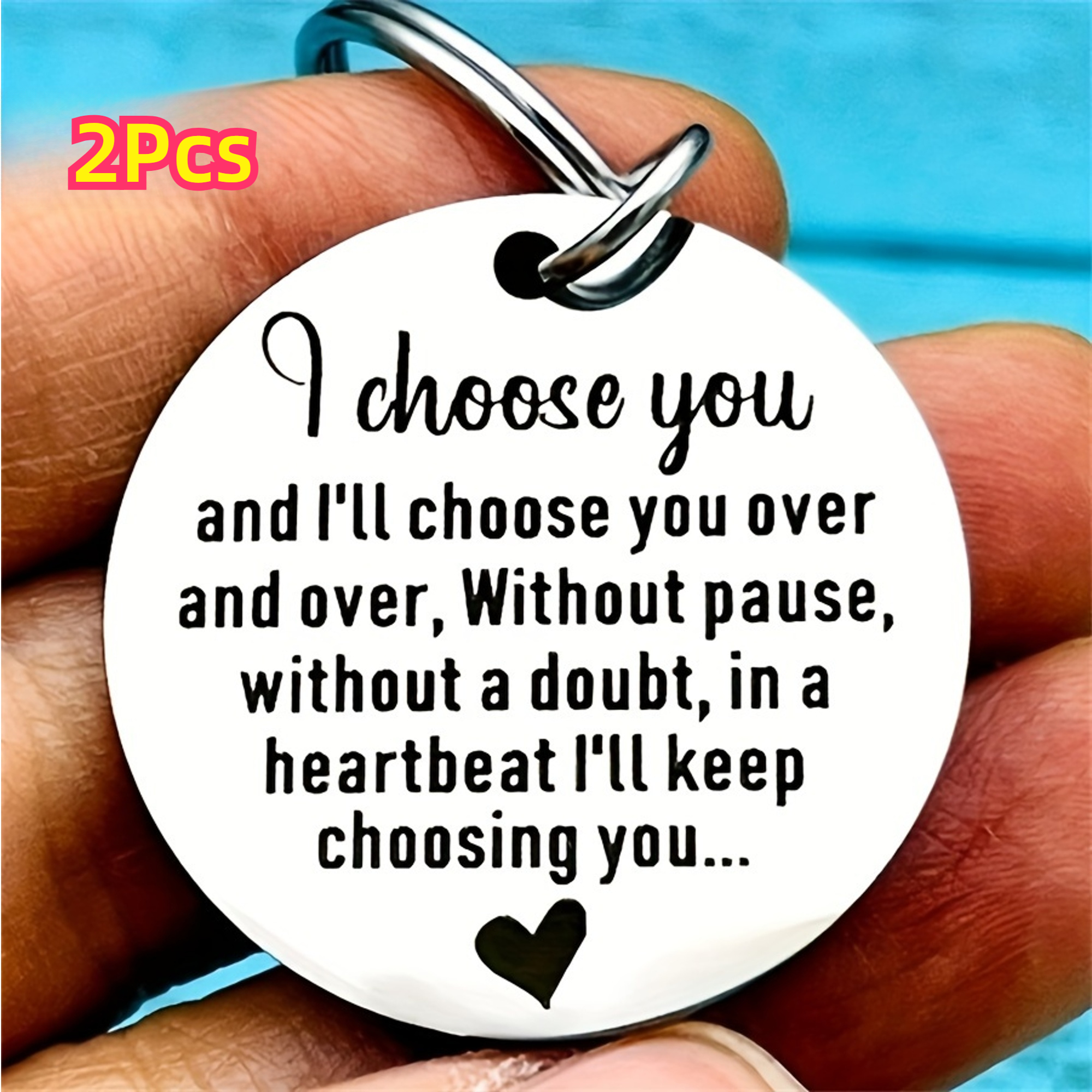 

[2pcs "i " Keychains] 2pcs Elegant Stainless Steel Keychains, Inspirational "i " Engraved Key Rings, Commemorative Gifts, With Emotional Tokens Of Appreciation And Love And