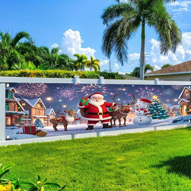 Image of 1pc Winter Christmas Decoration Flag - Pattern Polyester Fence Banner Lawn And Walls Decorate Outdoor Outdoor Party Supplies For Vacation Celebrations Do Not Electricity