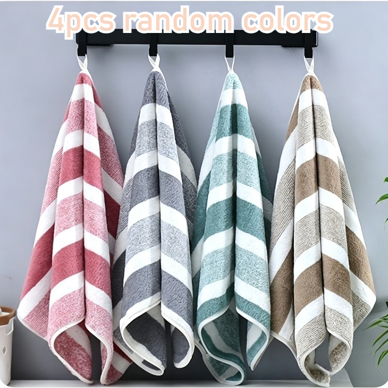 TEMU 4pcs Bathroom Towels, Size 11.8 X 27.5 Inches, Thick Coral Fleece, Microfiber, Multi-colors, Absorbent, Quick-drying, Soft And Comfortable,