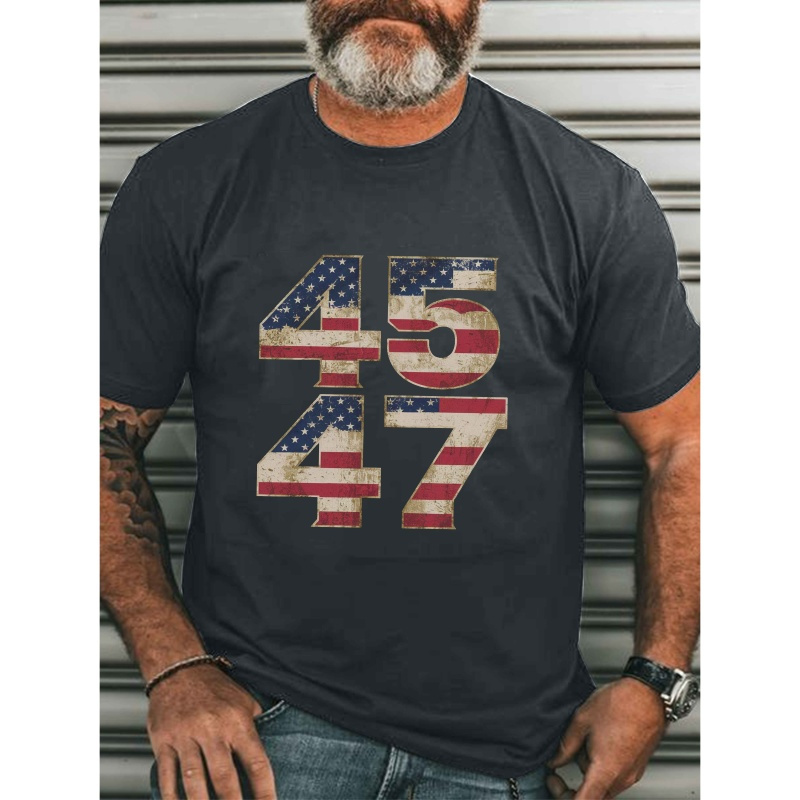 

Banner , Men's Patriotic Usa 45 & 47 Graphic Tee - Casual Short-sleeve T-shirt For Summer, Breathable Polyester, Machine Washable