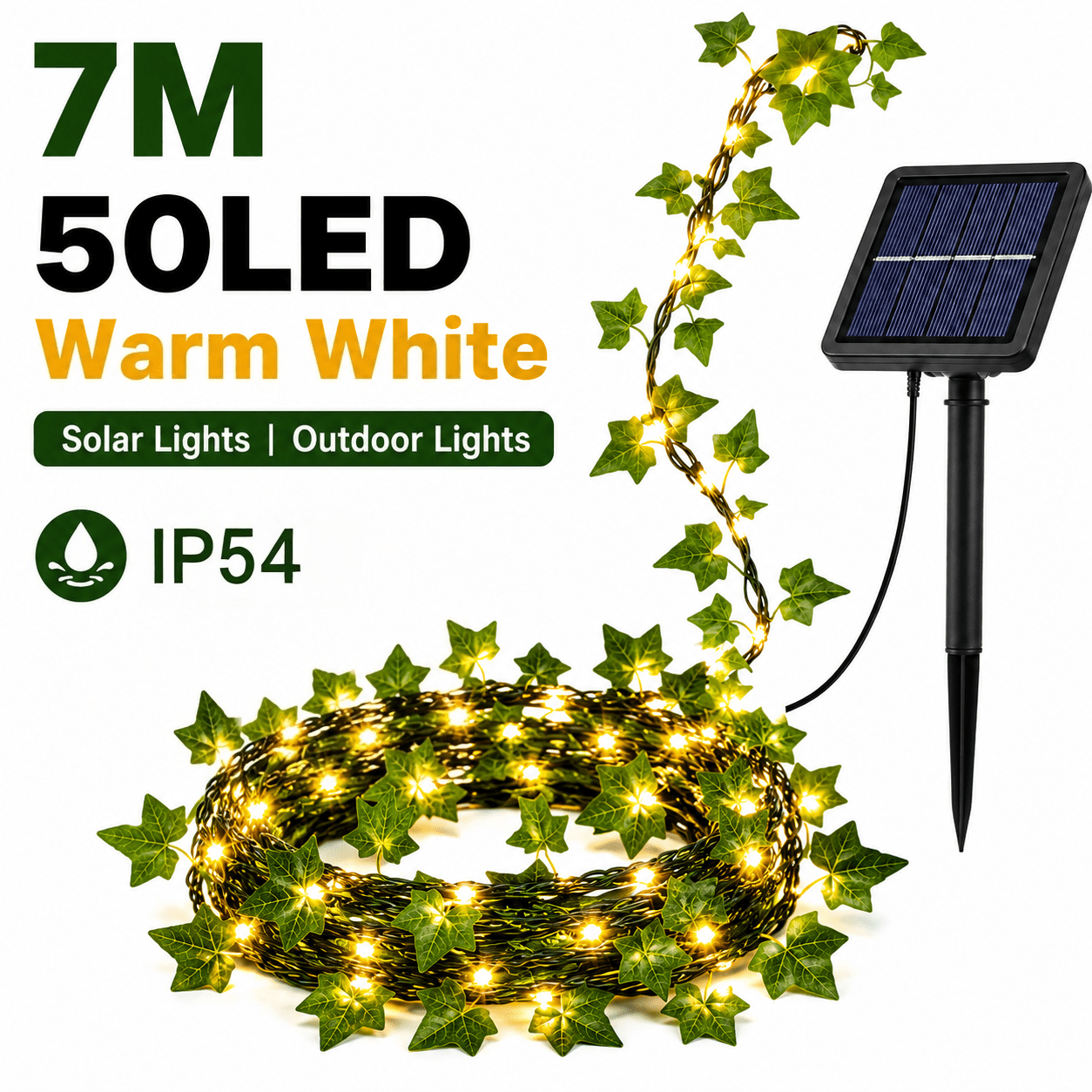 TEMU Solar-powered Simulated Ivy String Lights, Decorative Fairy Lights For Outdoor Yards And Gardens, Olive Green, Led Warm White Vine Lights. Ideal
