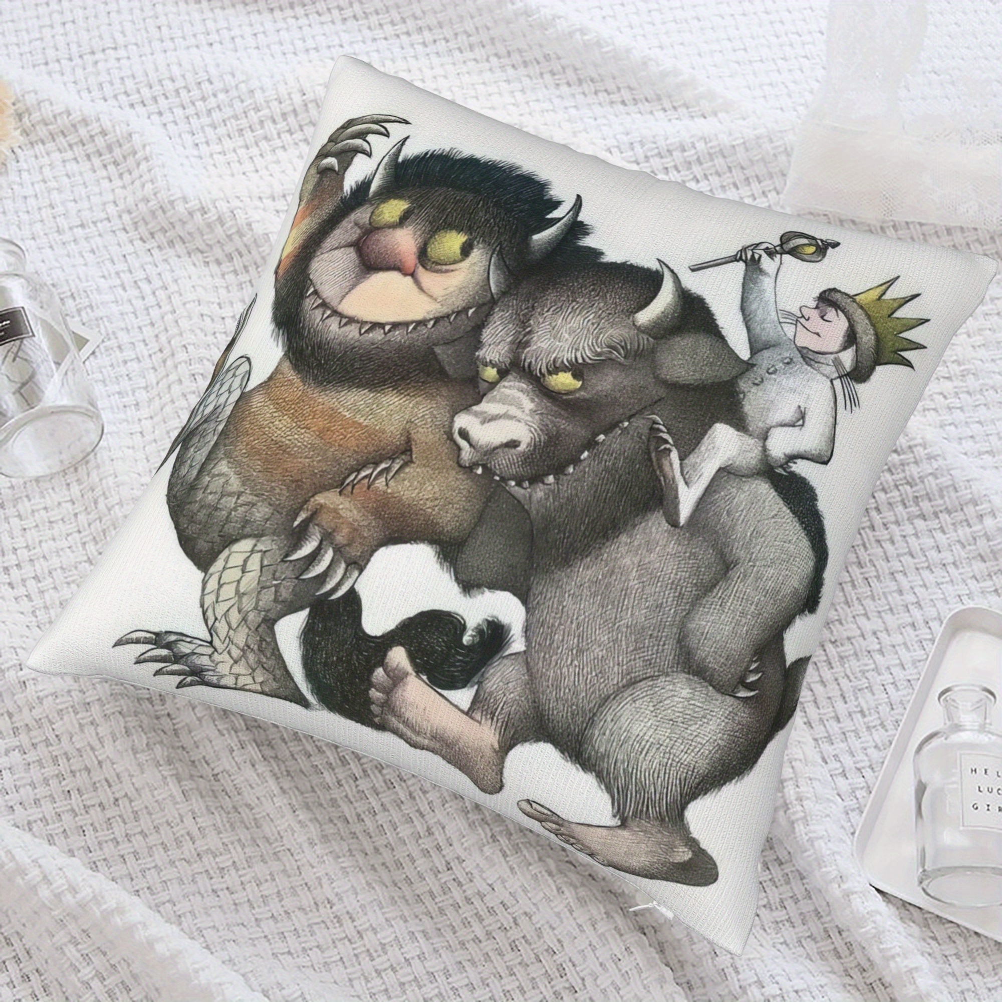 TEMU 1pc Pillowcase, Book Art And Character Pillowcase, Zipper Closure, Machine Washable, 18x18 Inches, Soft And Polyester Short Plush Fabric,