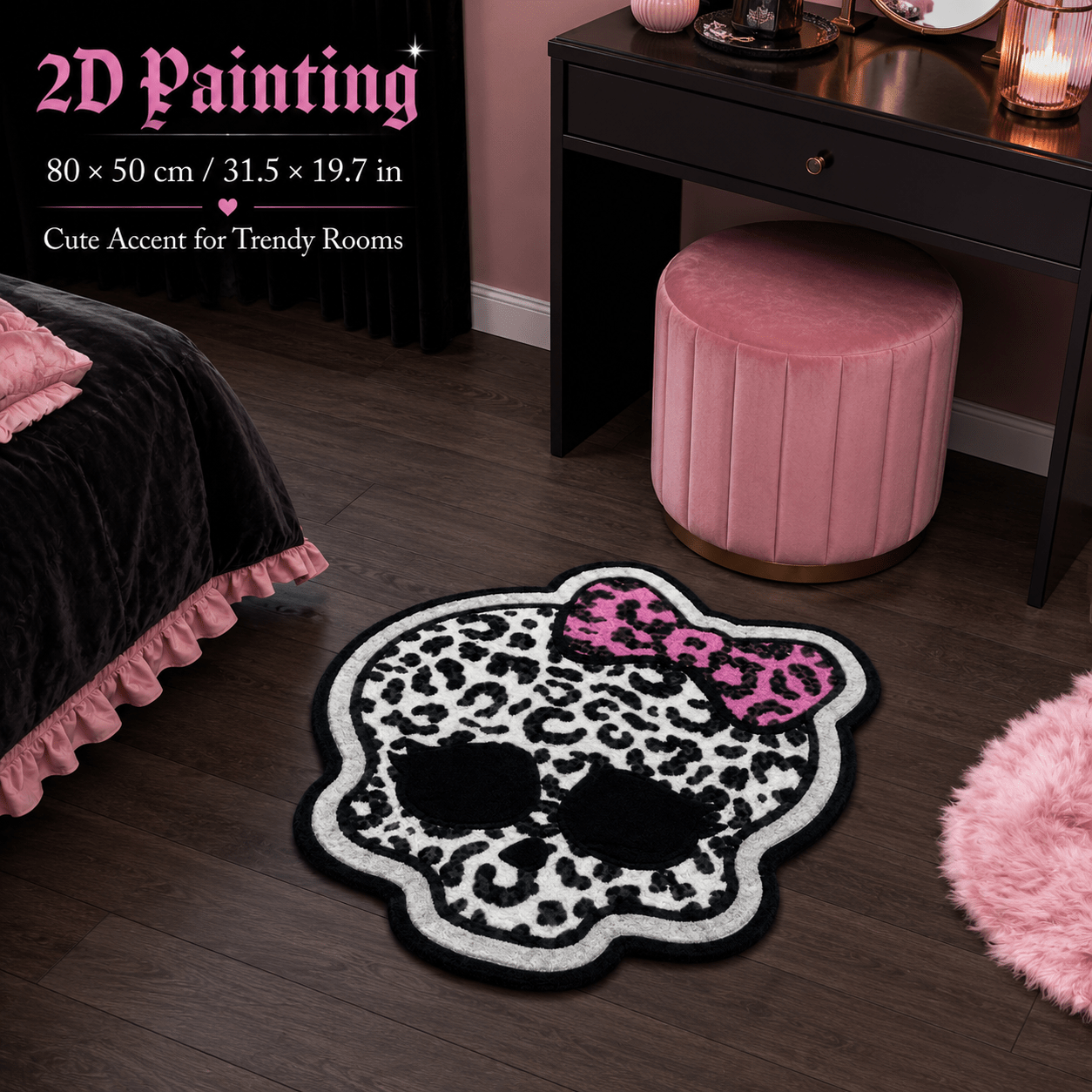 TEMU 1pc Y2k Irregular Bathroom Mat, 850g/mÂ² Velvet Material Pink Leopard With Bow, Absorbent Non-slip Washable, Bathroom Entrance Bedroom Decor