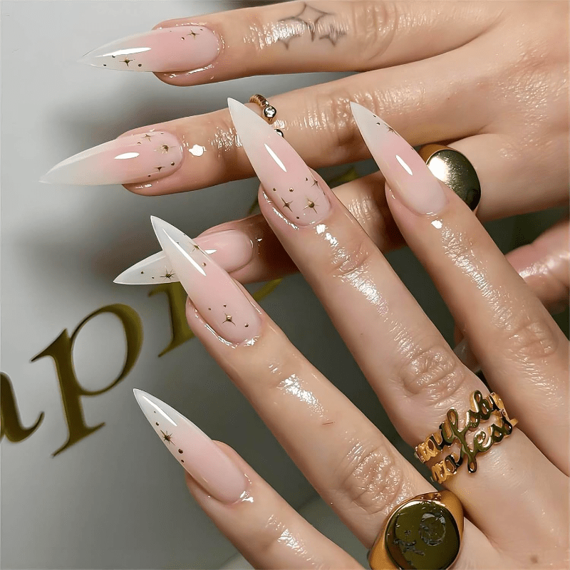 TEMU 24pcs Of Almond Pressed Nails, Long, Slim, High-heeled Fake Nails, White Acrylic Fake Nails With , Artificial Nails, Summer Pressed Nails,