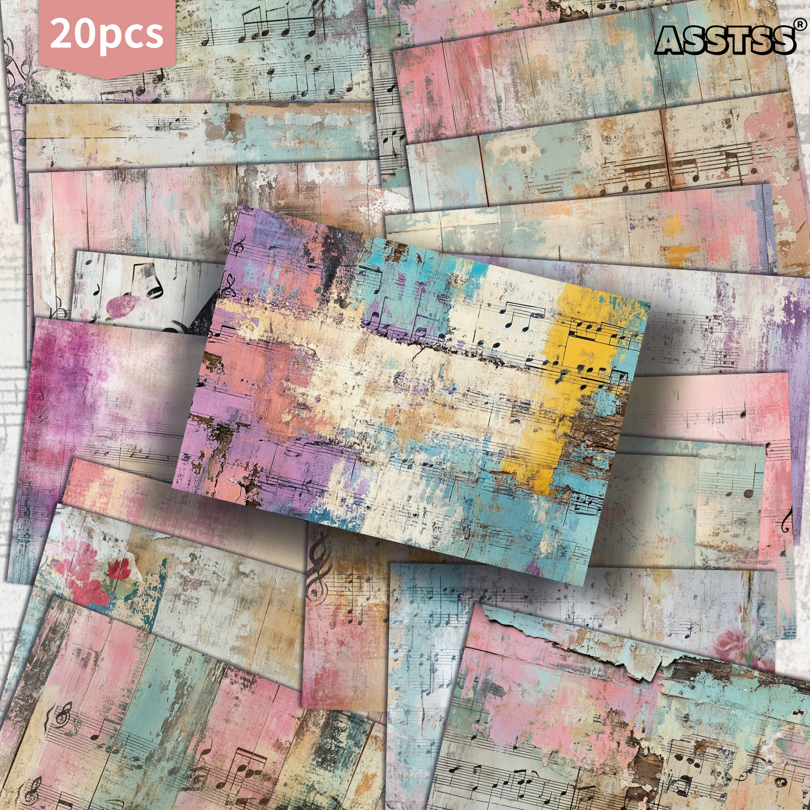 TEMU Set Of 20 Assorted Vintage-style Postcards Featuring Sheet Music, Measuring 4x6 Inches. Ideal For Retro Junk Journals, Scrapbooking, And As
