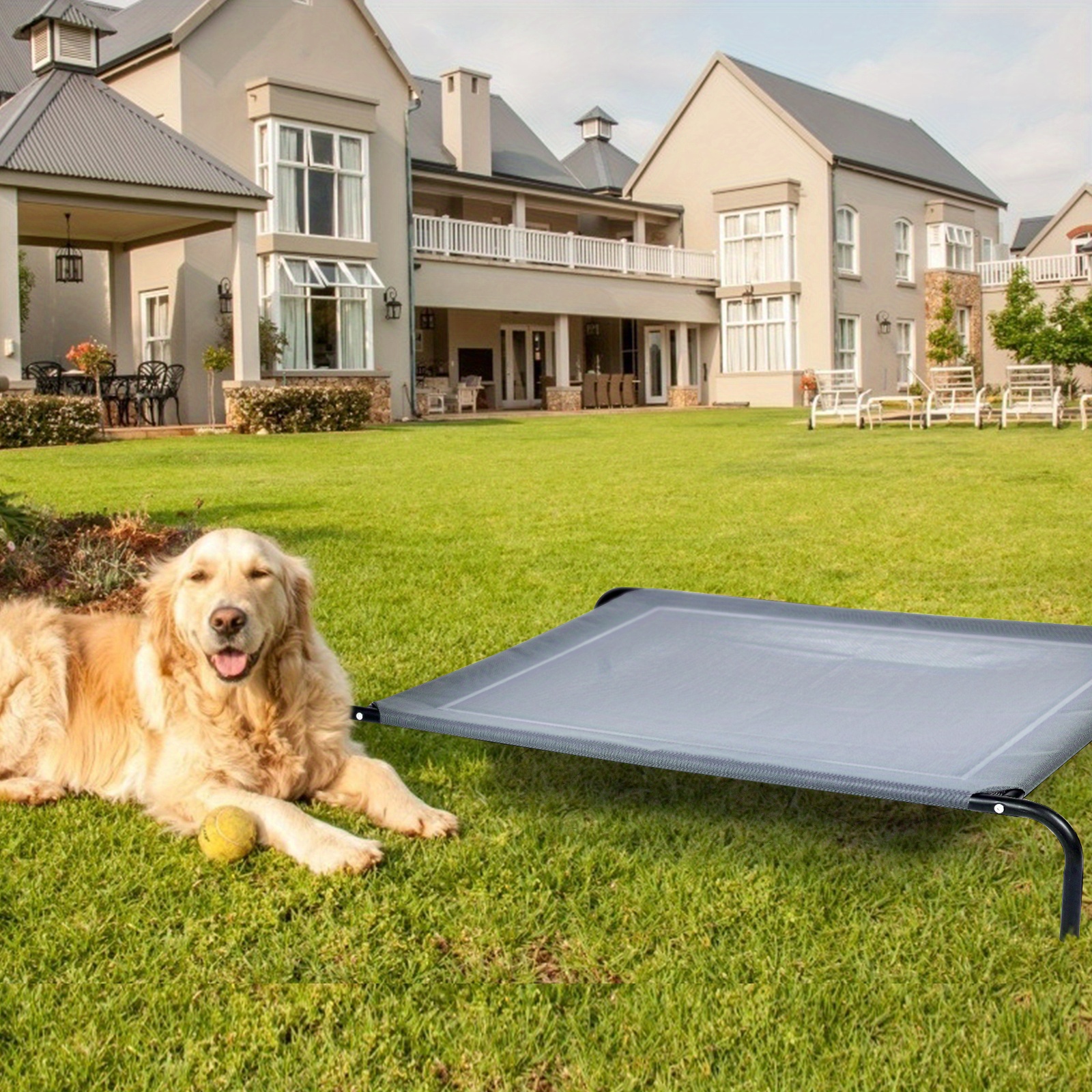 TEMU Lifezeal Heavy-duty Elevated Dog Bed With & Mat - 40kg Weight Capacity, Adjustable Height Raised Cot For Large Dogs, Puppies, Cats -