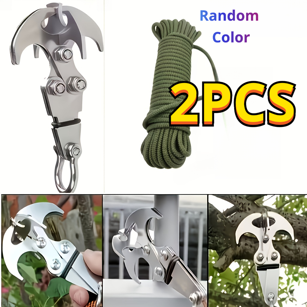TEMU 2pcs, Multifunctional Outdoor Folding Grappling Hook. Featuring A Sturdy And -claw Design, Hiking, Camping, Securing Clothing And Ropes, And