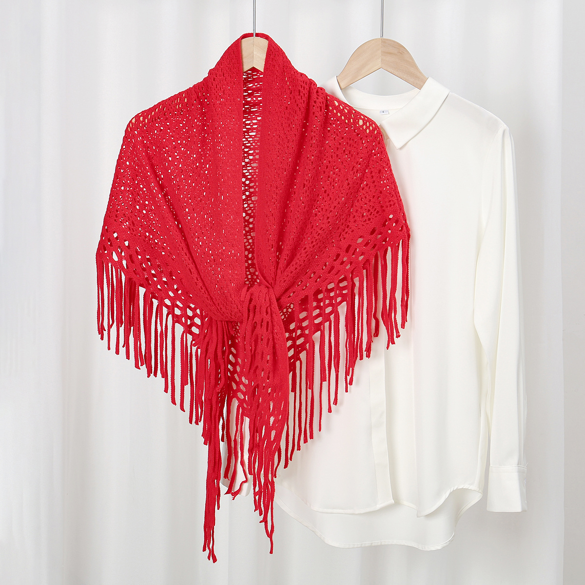 TEMU 1pc Écharpe Triangle à Franges Unie pour Femme, Accessoire Automne et Hiver pour Pull
