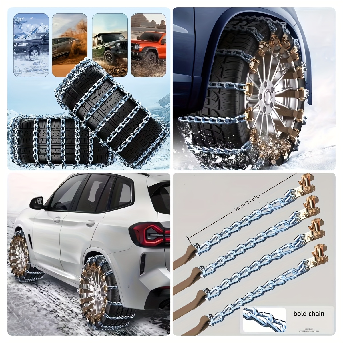 10pcs winter and off road vehicle anti slip chains   applicable steel material reusable     traction for snowy and   terrains essential for emergency rescue and multi terrain driving Product details 0