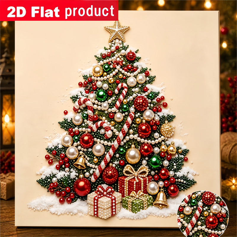 TEMU 2d/flat Printing Diamond Painting With Exquisite Christmas Tree Handmade Glue Diamonds Creative Diamond Painting Kit, Includes Tools And Pearl