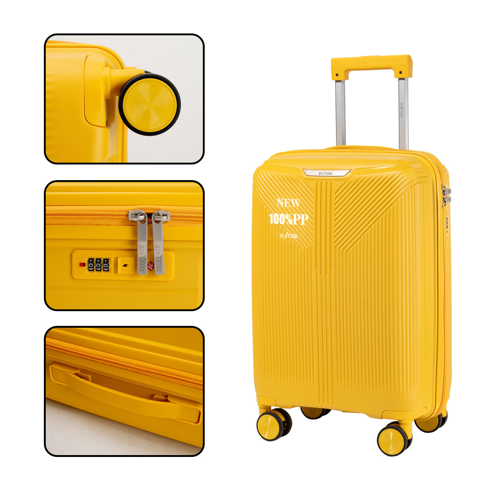 TEMU Maleta de , equipaje de , material PP de 20 pulgadas, aprobada para aerolíneas. Cerradura de combinación antirrobo para proteger tus