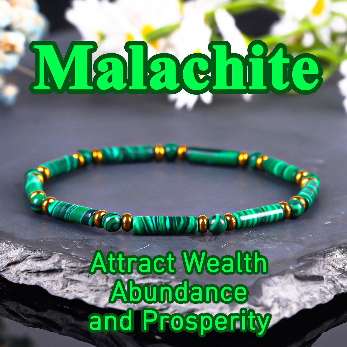 TEMU Bracelet en perles tubulaires de malachite naturelle pour hommes et femmes - bracelet bohème d' de - Cadeau de naturel plomb pour anniversaire,