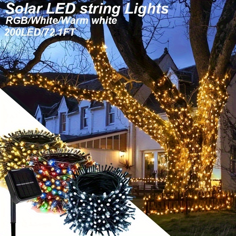 TEMU 200 Led Bulbs, 72 Feet Of Solar String Lights, Featuring 8 Lighting With Rgb And Warm White Options - Perfect For Outdoor Christmas, Garden, Wedding Decorations