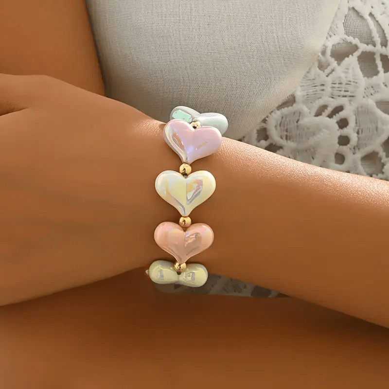TEMU 1 Bracelet extensible à perles de cœur exagéré et coloré bohème pour adolescents, idéal pour , les fêtes et les festivals, cadeau aux couleurs