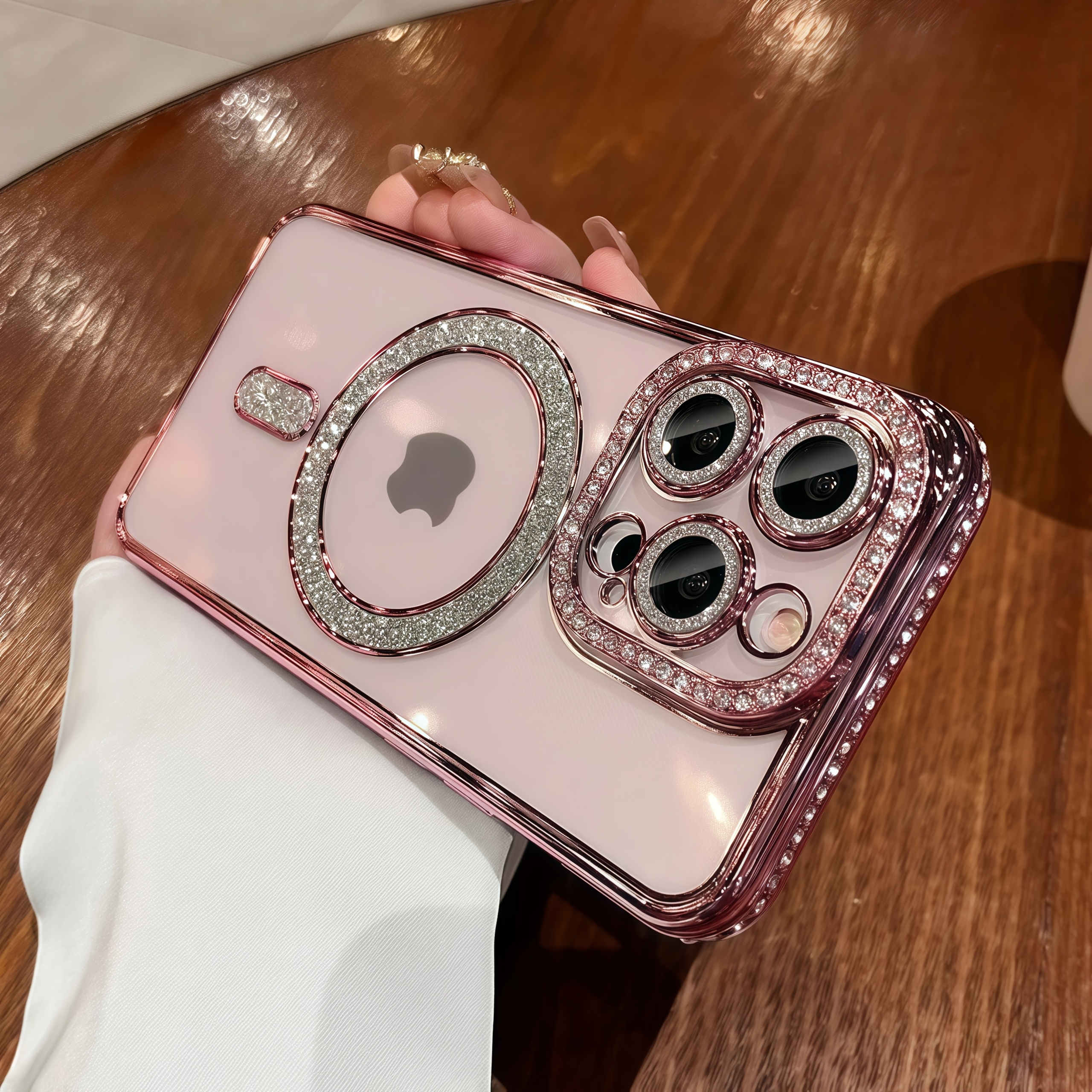 2025 New Luxury Fashion Flash Diamond Transparent Phone Case for iPhone 16 15 14 plus 13 Pro Max Magnetic Wireless Charging Back Cover