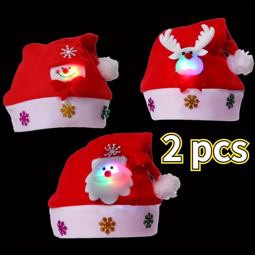 item picture 2 pcssanta claus hat snowman elk hat glowing christmas hat cute christmas decoration party props christmas gifts small gift decoration