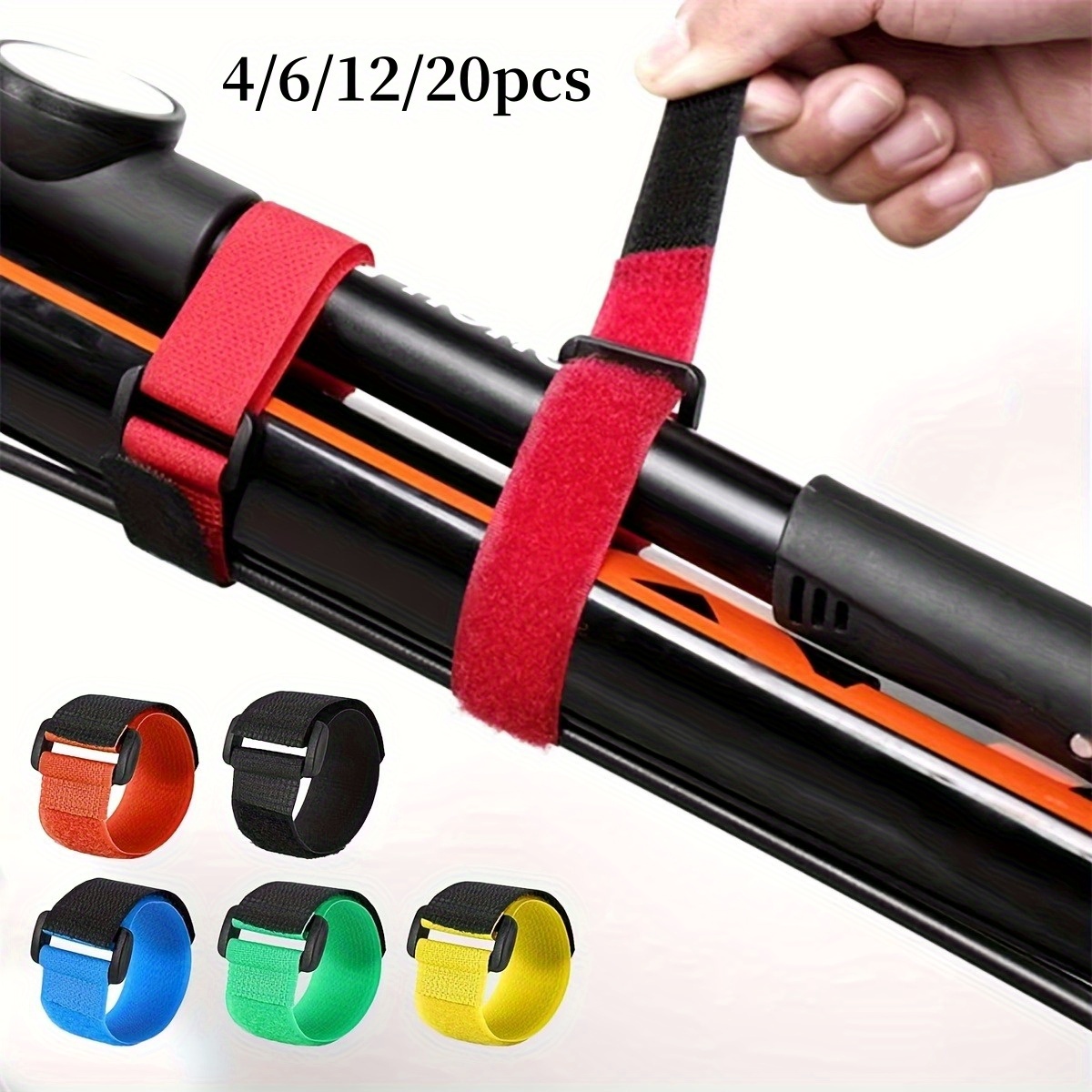4 6 12 20pcs heavy duty hook loop ties with reusable fastener straps for organizing cables home office storage  