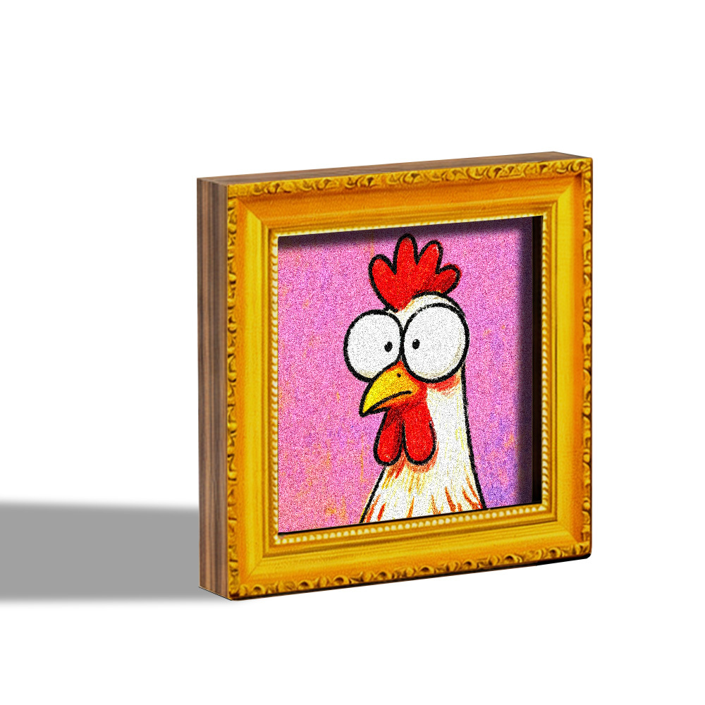 TEMU 1pc Cute Cartoon Chicken Fridge Magnet, Wooden Mini Decorative Painting, Adorable Big- Rooster, Pink Background, Wooden Fridge Sticker, And