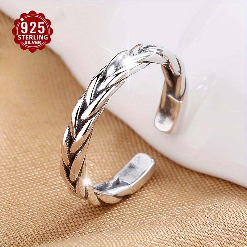 TEMU 1pc Exquisite S925 Sterling Silver Braided Twist Toe Ring - Elegant Circle , Foot Ring For Summer Beach, Vintage Style