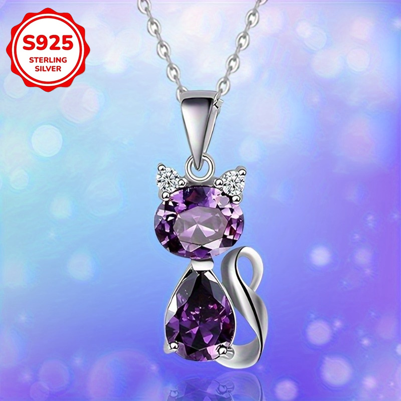 TEMU 925 Silver Cute Cat Pendant Necklace, Animal Sweater Chain, Christmas, Halloween, Thanksgiving Gifts, New Year Gifts, Valentine's Day Gifts