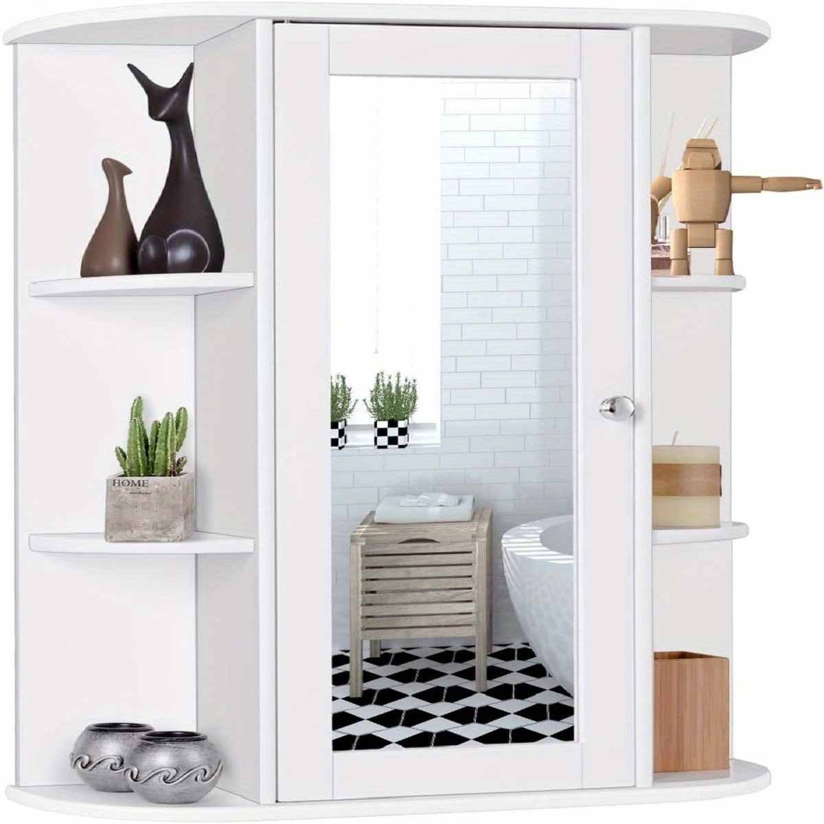 Modern Minimalist Wall-mounted Medicine Cabinet With Mirror - Space- Bathroom Storage Unit, Adjustable & Fixed Shelves, Mdf/fiberboard, Door & Round Knob (medicine Case & Toiletry)