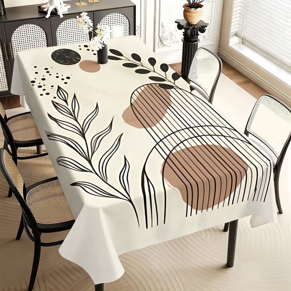 TEMU 1 mantel beige y negro con de líneas y hojas, estilo minimalista moderno, estampado a una cara, lavable a máquina, ideal para comedor, oficina,
