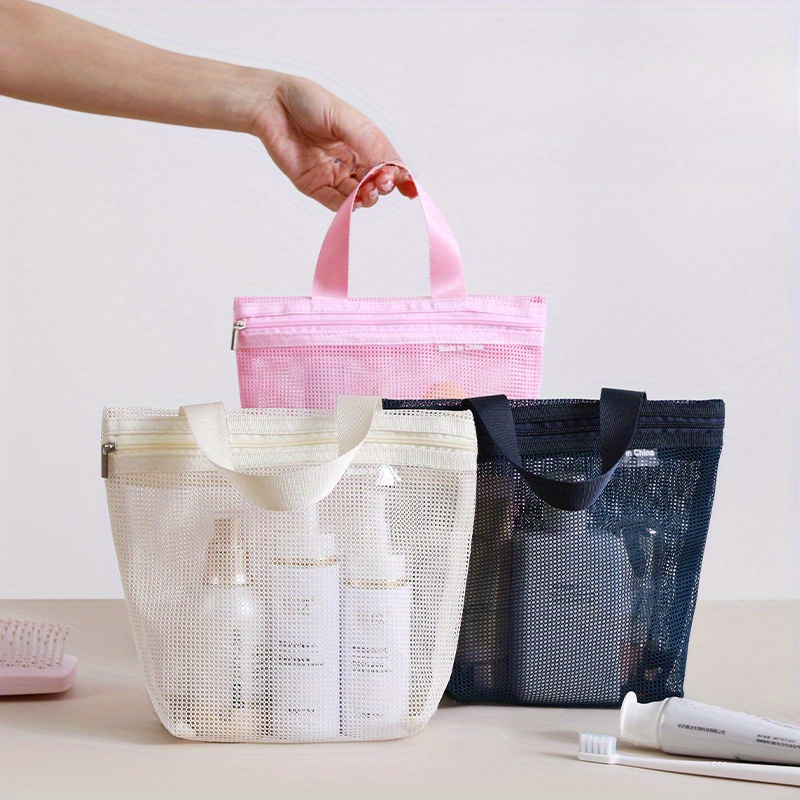 1pc mesh handbag hollow out storage bag for bathing draining toiletries fabric control travel swimming portable makeup beach