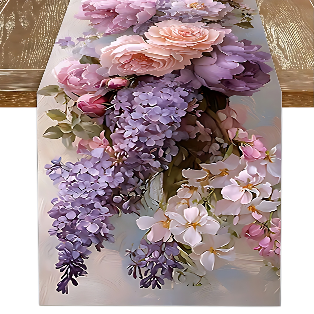 TEMU Pink-purple Pattern Table Runner, Background Of And White, Suitable For High-quality Restaurant Party Decorations, Used For Tables And Chairs,