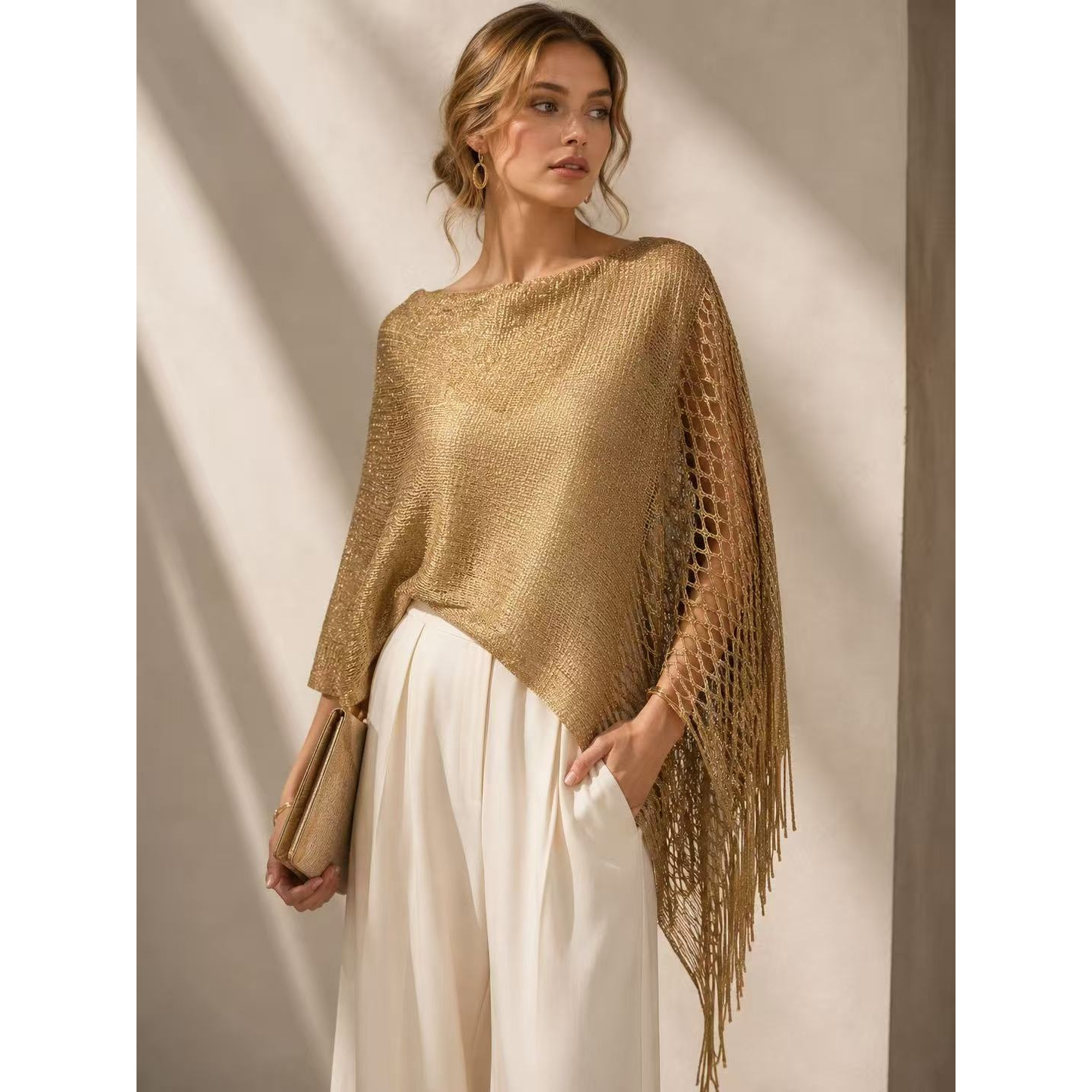 TEMU 1pc Hollow Tassel Shawl Women's Summer Thin Cloak Vacation Scarf Outerwear Versatile Suitable For Beach Vacation