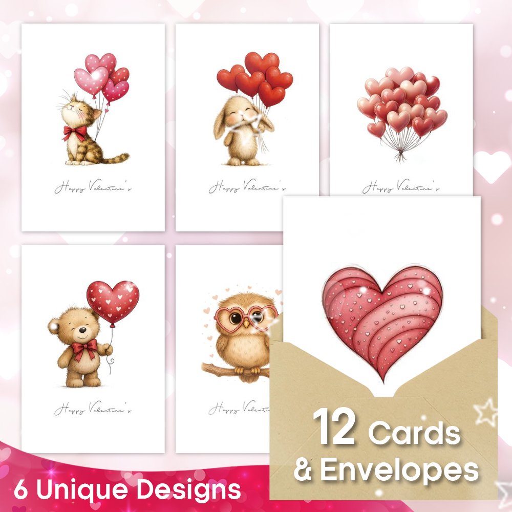 TEMU 24pcs Set Of Animal And Heart Balloon Valentine's Day Cards With Envelopes, Humorous Valentine's Card Collection, Gifts For , Spouses