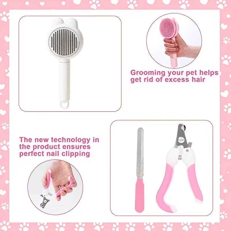 An 8pcs Grooming And Cleaning Kit for Cats, Including a Breathable Anti-Scratch Mask, Self-Cleaning Brush, Nail Clippers, Comb, De-Shedding Brush, And Toothbrush—Keeping Your Cat Clean, Healthy, And Happy