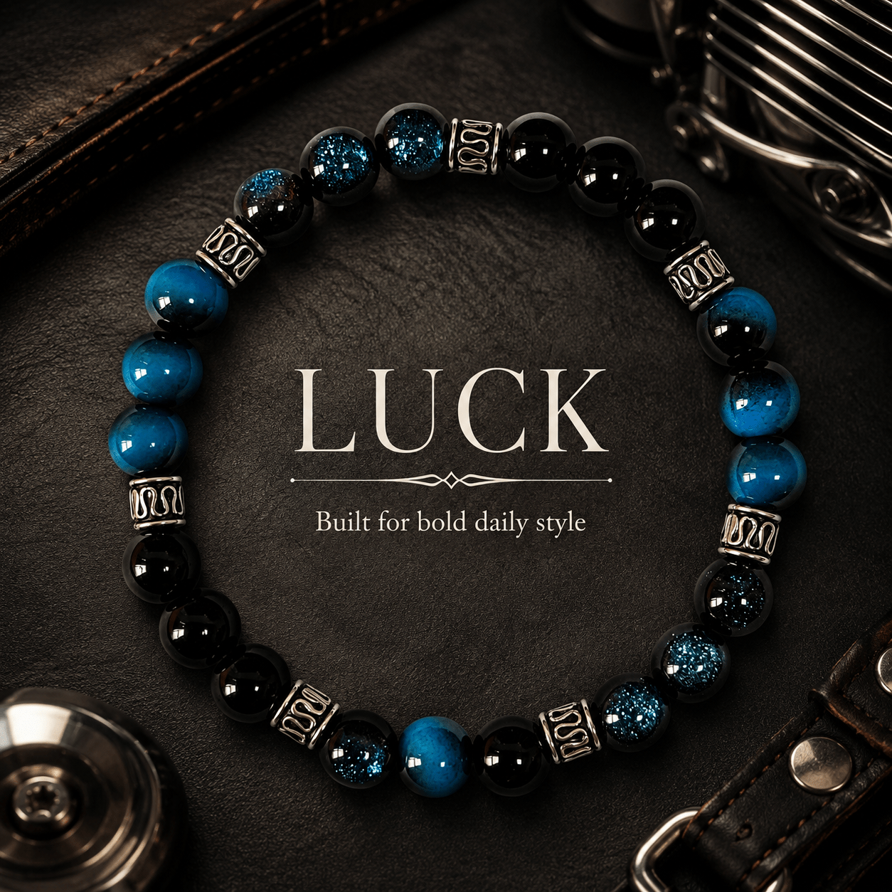 TEMU 1pc Natural Beaded Bracelet, Handmade With 's Eye And , Featuring A Blue-black Gradient Design. This Wealth And Good Luck Bracelet Is Unisex And