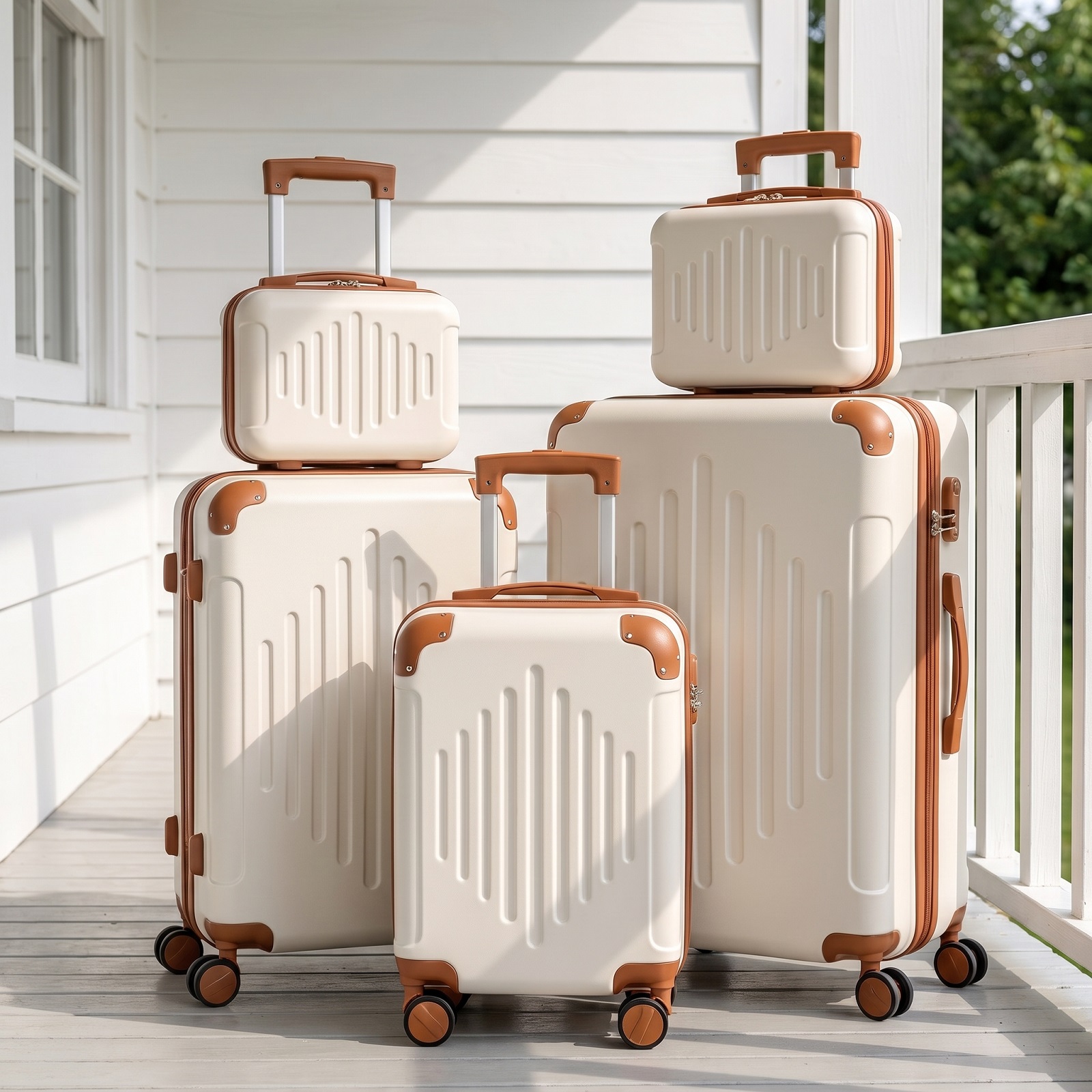 5pcs hard shell luggage set expandable lightweight hardside suitcase with 360 spinner wheels 12 16 20 24 28 inch brown