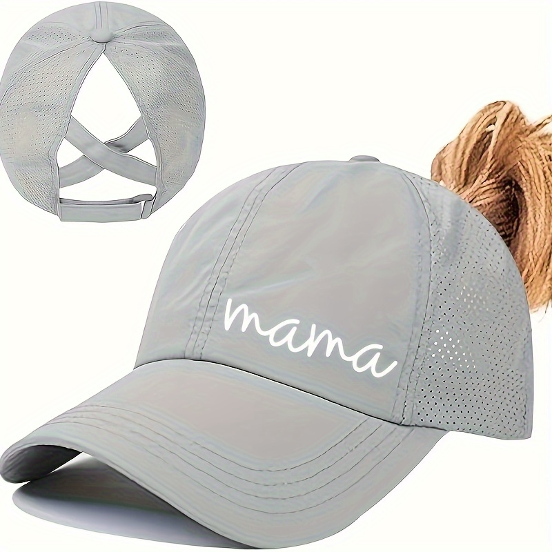 TEMU Summer Quick-dry Hat With Mama Print Suitable For High Ponytails, Ideal For Mother's Day And Outdoor Activities