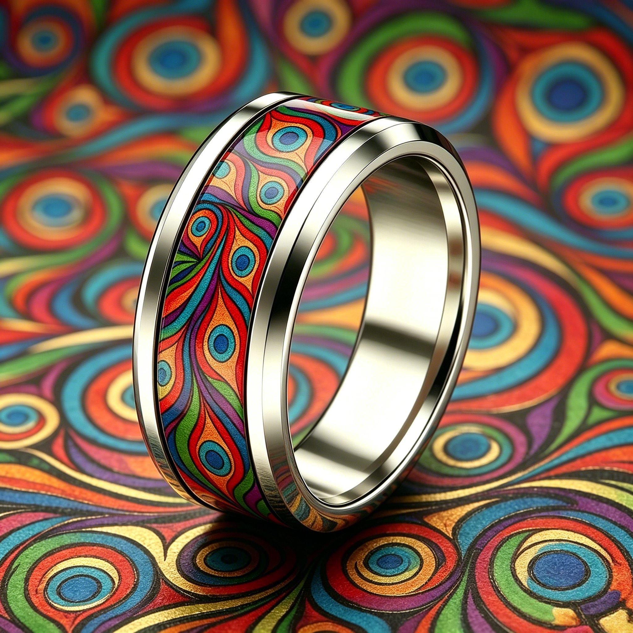 Rainbow Peacock Feather Eye 304 Stainless Steel Ring