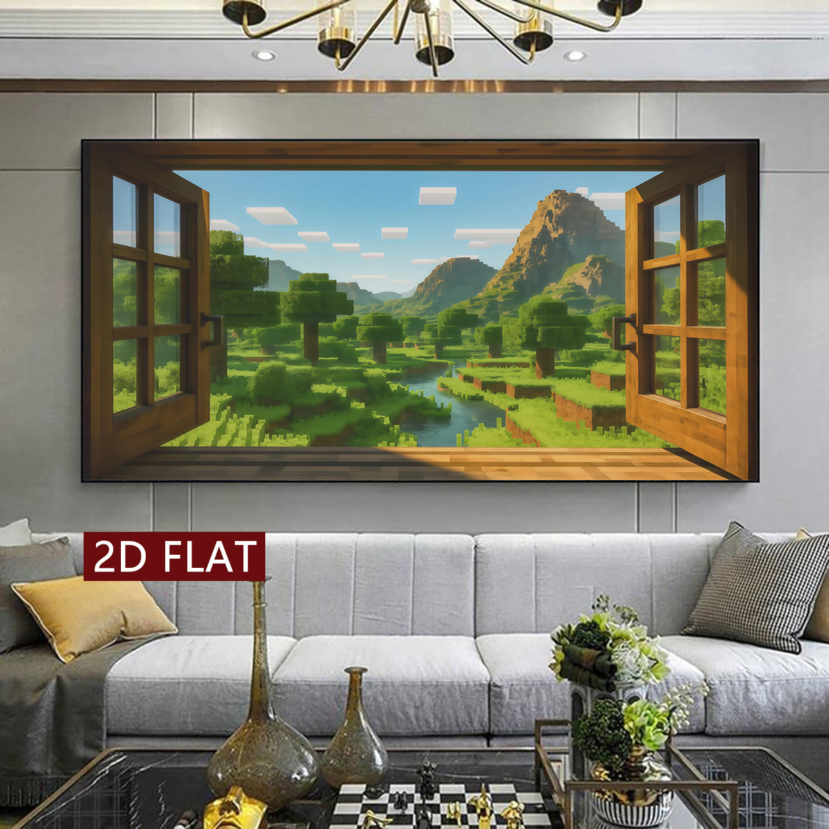 TEMU 2d Flat, 2d Flat, 2d Unframed Canvas Poster Featuring A Pixelated Nature Landscape, Perfect For. Ideal As A Gift For Valentine's Day, Christmas,