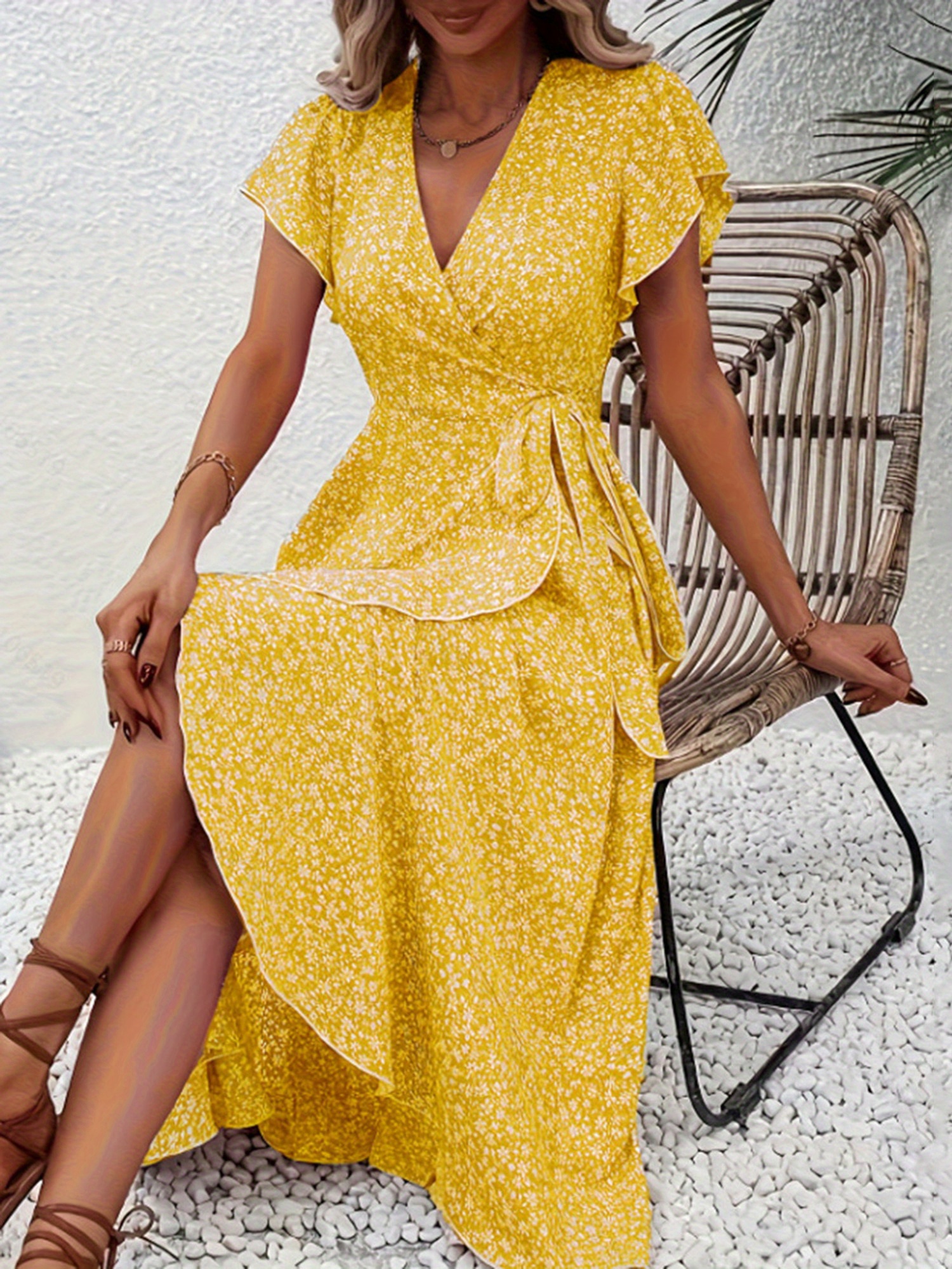 elegant summer midi dresses Midi Length Linen Wrap Dress, XL / Gray main image 1