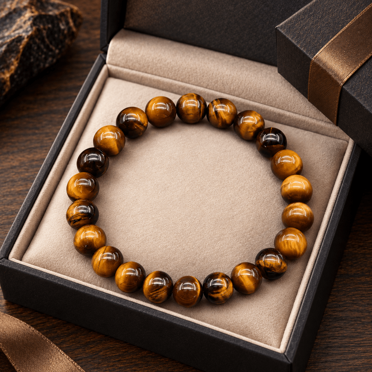 TEMU 4 bracelets de d'œil de tigre naturelle de 8 mm, bracelets extensibles avec des perles symbolisant , l' et fortune, bijoux de style bohème