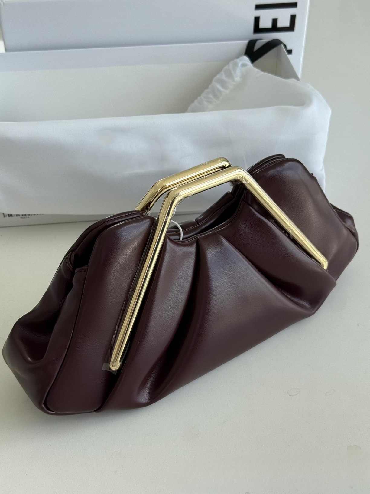 Luxury Elegant Evening Clutch with Magnetic Closure & Fixed Strap - Shiny Solid Color Handbag for Women, Wedding, Party, Formal Events - Burgundy/Black/Light Brown/White - Versatile Bridesmaid Gift & Daily Use Bag, Bridal Handbag, Designer Handbags for Women, Wedding Guest Bag, Bridal Clutch Purses, Dress Purse, Party Accessory, Stylish Purse, Highquality Finish, Sleek Construction, Women's Handbag, Fashion Women