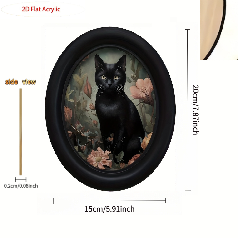 TEMU 2d Flat, 1pc Gothic Cat Wall Decor - Glossy Artificial Panel Suitable For Halloween, Christmas, Thanksgiving Decoration - Frameless Minimalist